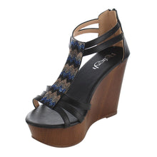 Refresh IE24 Women's T-strap Back Zipper Platform Wedge Sandal