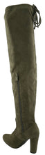 Top Moda Keen-1 women's almond toe chunky heel tie up side zip suede knee high boots