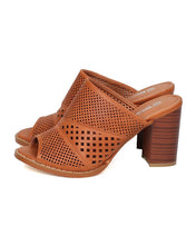 Women Leatherette Chunky Heel Mule - Casual, Dressy, Versatile - Perforated Sandal - GF53 By Nature Breeze