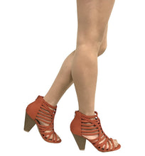 LEXIS! Women's Braided Strappy Cage Stacked Mid Heel Ankle Bootie