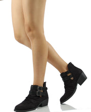 Soda Women's Verity Ruched Cut Out Side Double Buckle Side Stacked Heel Ankle Bootie
