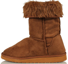 Soda Women's Soong Comfort Faux Suede Fur Mid- Calf Flat Boot, Nat, 8 M US