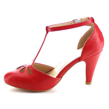 Chase & Chloe Kimmy-36 Women's Teardrop Cut Out T-Strap Mid Heel Dress Pumps
