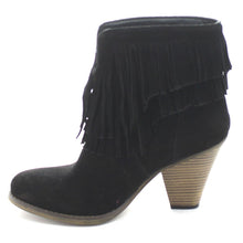 Nature Breeze Dallas-03 Women's V Slit Strap Double Fringe Stacked Heel Booties