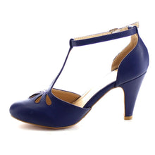 Chase & Chloe Kimmy-36 Women's Teardrop Cut Out T-Strap Mid Heel Dress Pumps