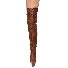 Chase & Chloe EE81 Women's Thigh High Corset Lace Up Stacked High Heel Boots