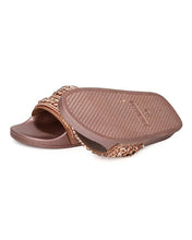 Cape Robbin Moira-18 Women Metallic Chained Flat Sandal - Casual Lounge Street Fashion Open Toe Slide