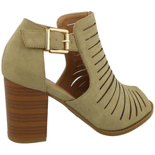 Top Moda Women's Side Cutout Stacked Chunky Heel Peep Toe Bootie
