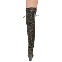 Chase & Chloe EE81 Women's Thigh High Corset Lace Up Stacked High Heel Boots