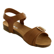 Refresh IE26 Women's Metallic Buckle Ankle Strap Flat Beach Sandal