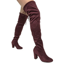 Delicious Women's Faux Suede Back Tie Over the Knee Chunky High Heel Dress Boot