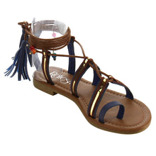 Refresh ID48 Women's Gladiator Strappy Lace Up Tassel Flat Beach Sandal