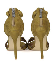 Cape Robin Alza-45 Women Velvet Pom Pom Stiletto Sandal Ankle Strap Sandal