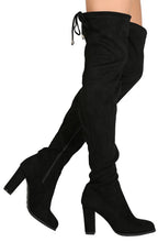 Refresh Footwear Women's Thigh High Chunky Heel Drawstring Boot