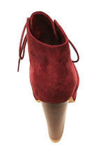 Bella Marie Goldie-21 Women's almond toe platform lace up chunky heel ankle high suede booties
