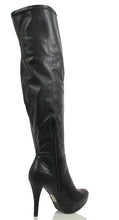 Delicious Women's Samra Closed Toe Stretch Faux Leather Over The Knee Platform High Heel