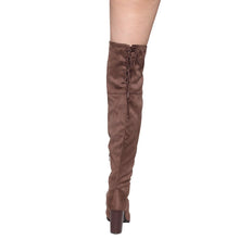 Qupid Zinc-01 Women's Lace Up Back Stretchy Over The Knee Stacked Chunky Boots