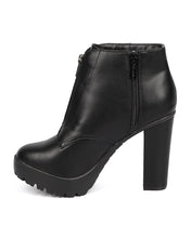 Breckelles DD64 Women Leatherette Almond Toe Chunky Heel Platform Zipper Bootie