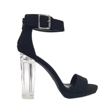 CARGO! Women's Sexy Ankle Strap Block Chunky Clear Perspex Heel Sandals
