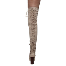 Chase & Chloe EE81 Women's Thigh High Corset Lace Up Stacked High Heel Boots