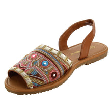 Nature Breeze FI12 Women's Slip On Embroidered Peep Toe Flat Sandals