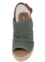 Soda Women's Open Toe Ruched Canvas Espadrille Platform Wedge