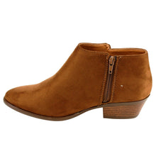 Soda Women's Round Toe Faux Suede Stacked Heel Western Ankle Bootie