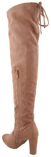 Top Moda Keen-1 women's almond toe chunky heel tie up side zip suede knee high boots