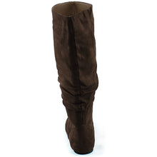 Women's Mid Calf Slouch Faux Suede Comfortable Slip On Round Toe Flat Heel Knee High Boots Fashion Shoes