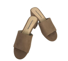 City Classified Women's Open Toe Chunky Heel Suede Slide Sandals Shoes