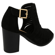 Top Moda Women's Side Cutout Stacked Chunky Heel Peep Toe Bootie