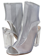 Delicious Women's Ope Toe Mesh Block Chunky Clear Perspex Heel Ankle Boot Bootie