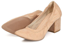 Wild Diva GA63 Women Faux Suede Pointy Toe Elastic Trim Chunky Heel Pump
