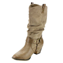Refresh AD44 Women's Western Cowgirl Pull On Block Heel Slouchy Mid Calf Boots