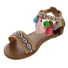 Refresh ID96 Women's Bohemian Chain Tassel Ankle Strap Flat sandals