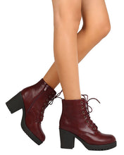Refresh Footwear Women's Lace-Up Combat Chunky Stacked Heel Ankle Bootie