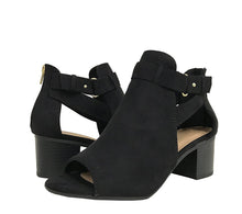 City Classified Women's Cutout Side Strap Mid Black Chunky Heel Fashion Ankle Bootie Boots