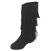 Refresh AD38 Women's Fringe Moccasin Flat Heel Zipper Under Knee High Boots