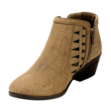 Soda Women's Perforated Cut Out Stacked Block Heel Ankle Booties