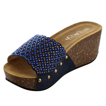 Refresh IE86 Women's Rhinestone Studded Slip On Platform Wedge Sandal