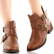 Breckelles Bronco-11 Chunky High Heel Buckle Ankle Booties Boots