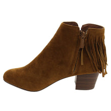 Breckelles GK88 Women Faux Suede Fringe Chunky Heel Ankle Boot