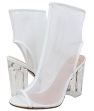 Delicious Women's Ope Toe Mesh Block Chunky Clear Perspex Heel Ankle Boot Bootie