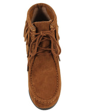 City Classified Women's Faux Suede Moccasin Fringe Lace Up Wedge