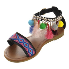 Refresh ID96 Women's Bohemian Chain Tassel Ankle Strap Flat sandals