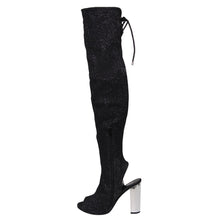 Delicious Women's Faux Suede Stretchy Open Toe Open Back Over The Knee Block Chunky Heel Boot