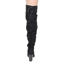Qupid Zinc-01 Women's Lace Up Back Stretchy Over The Knee Stacked Chunky Boots