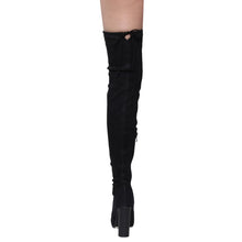 X2B FG50 Women's Over The Knee Ripped Distressed Chunky Block Heel Denim Boots