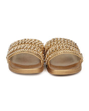 Cape Robbin Moira-18 Women Metallic Chained Flat Sandal - Casual Lounge Street Fashion Open Toe Slide