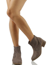 City Classified Women's Weezie Perforated Faux Suede Cowboy Low Stacked Heel Ankle Booties